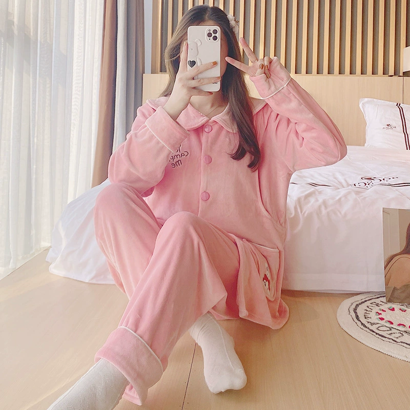 Одежда для беременных, зимняя новая норковая бархатная одежда для родов, утепленные теплые пижамы для беременных, послеродовой комплект домашней одежды для кормления