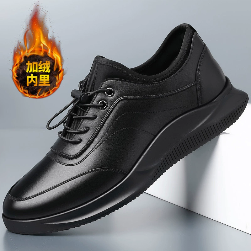 Обувь из натуральной коровьей кожи, повседневная мужская обувь, британская хлопковая обувь на флисовой подкладке, мужская деловая повседневная обувь из мягкой кожи, повседневная кожаная обувь с мягкой подошвой