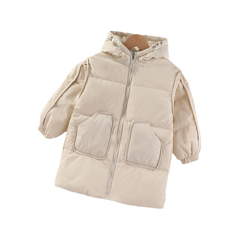 2024 chaqueta de los nuevos niños de media longitud de los niños y niñas de los niños medianos y grandes de invierno cálido con capucha chaqueta de los niños