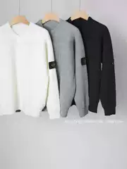 Stone Island 100% Cotton Crew Neck Sweater - Fall/Winter Warm Thermal Knit, Unisex, US Export