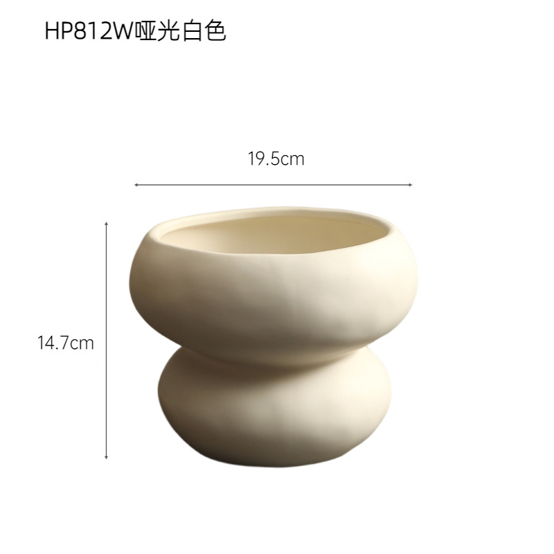 Moderno simple Boca Grande estilo crema jarrón de cerámica decoración nórdico flor seca arreglo hogar sala de estar decoración de la flor