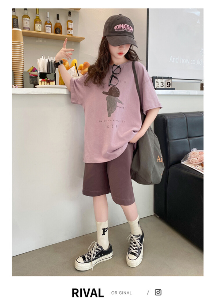 Girls' Sports Two Piece Fashion 2024 New Women's Short Sleeve Set Children's Casual Summer Dress_voghion.com
