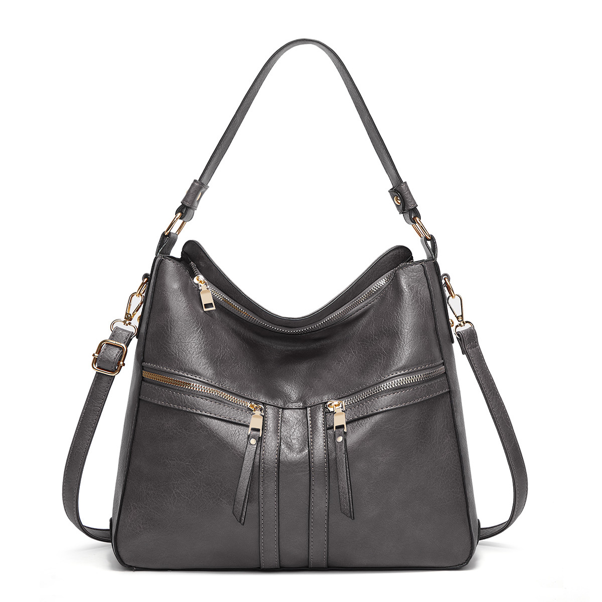 Bolso de Mano Grande para Mujer en Cuero Suave, con Doble Cremallera y Estilo Europeo/Estadounidense 2024