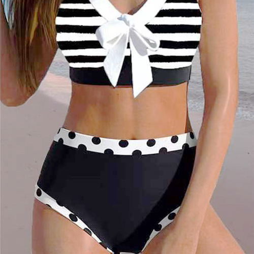 Women's Black Back Striped Butterflies Bow Sweet Beach Vacation Body-Con Strappy Back Pure Desire Bikini