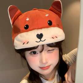 正反两戴~可爱小狐狸耳朵鸭舌帽子女大头围显脸小软顶翻檐棒球帽