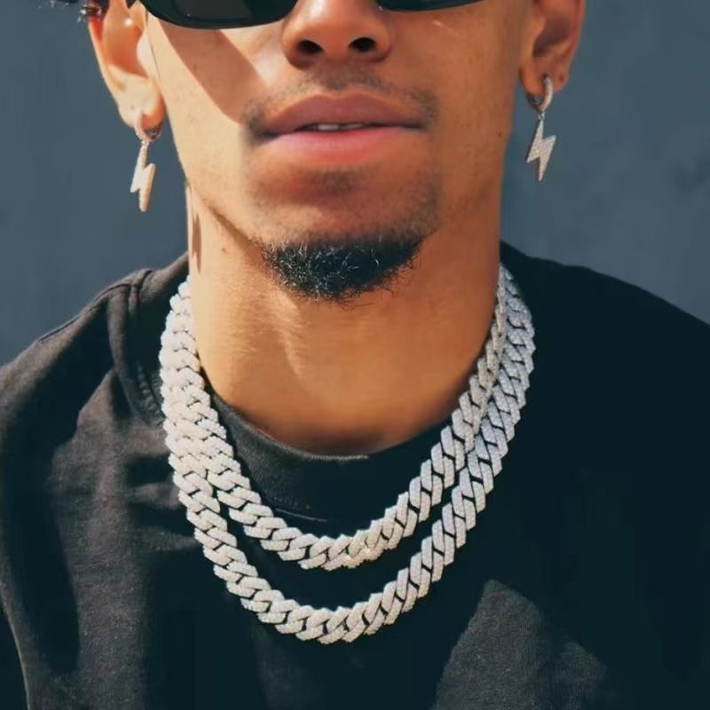 跨境合金满钻13mm古巴项链男士热卖嘻哈配饰锁骨链轻奢高级感饰品