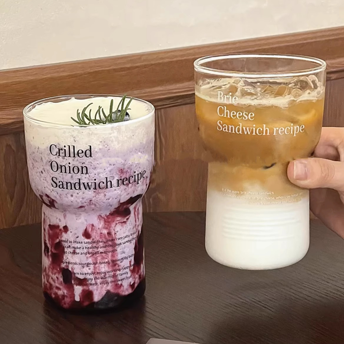 Taza de vidrio simple, taza de café fría, taza de desayuno, taza de jugo, logotipo de letras coreanas resistentes al calor