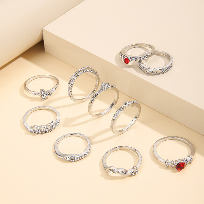 1 Set Retro Heart Shape Butterfly Alloy Plating Metal Rhinestones Womenu0027S Rings