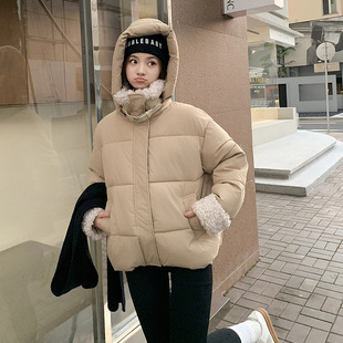 Lamb Wool 2023 Winter New Cotton Short Women's Hooded Loose Cute Casual Thickeneded Bread Jacket Cotton Jacket