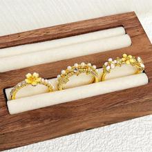 金色花朵镶钻锆石开口戒指时尚花卉小众设计复古优雅高级感指环女