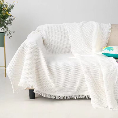 Nordic style white sofa towel multi-purpose cotton thread blanket full cover sofa cover three person non-slip sofa cushion cover cloth