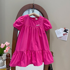 女童夏裝連衣裙寶寶洋氣兒童個性潮牌拼接刺繡字母網紅甜美公主裙