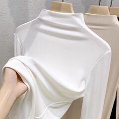 早秋の新型の徳絨毛の保温の底のシャツの秋冬の純粋な黒色の半高の襟の修身の中で長袖のtシャツの女性を掛けてやせています。