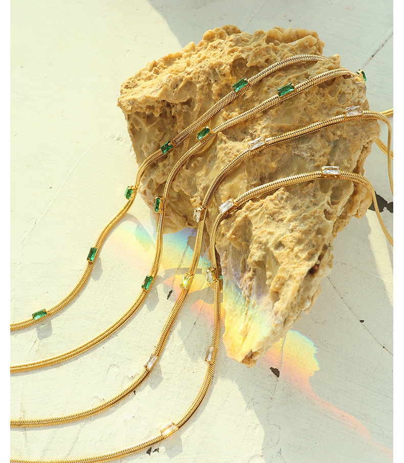 fashion retro snake bone chain zircon titanium steel necklace bracelet