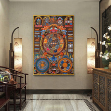 西藏九宫八卦图装饰画尼泊尔风格藏式玄关背景壁画办公室挂画定制