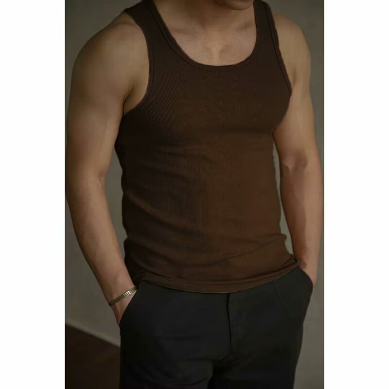 American Retro Stretch Cotton Slim-Fit Sleeveless T-Shirt Base Shirt Sports Sweat-Absorbent Tough Guy Fitness Men's Summer