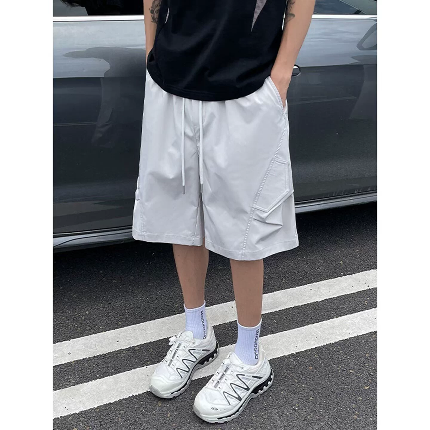 Мужские летние шорты 2025 года, однотонные, с внутренней складкой, быстросохнущие, свободные, повседневные, дропшипинг