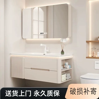 侧边收纳洗手池洗漱台橡木烤漆浴室柜陶瓷一体盆套装洗脸盆柜组合