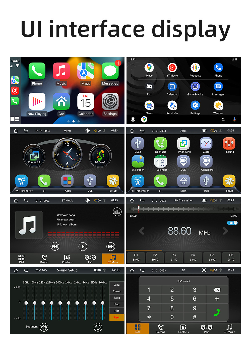 Cross-Border Factory Source 7inch Bluetooth Carplay Navigation Box Car Reversing Rear View Screen Projection Display Touch Screen