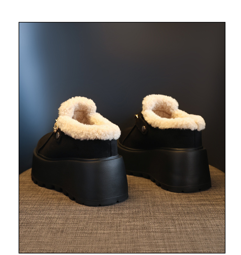 Dép lông giữ ấm mũi kín đế dày tăng chiều cao trong, phong cách Birkenstock thu đông — màu đen chi tiết 23