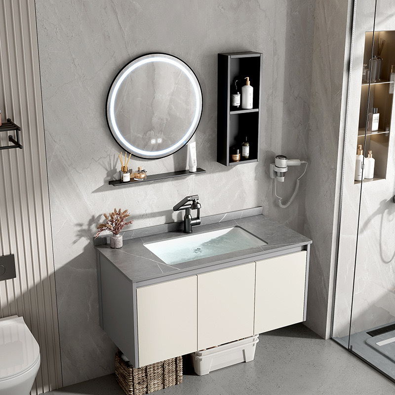 Mueble de baño de estilo crema, lavabo integrado de cerámica, espacio, baño de aluminio, lavabo, lavabo, lavabo, baño combinado