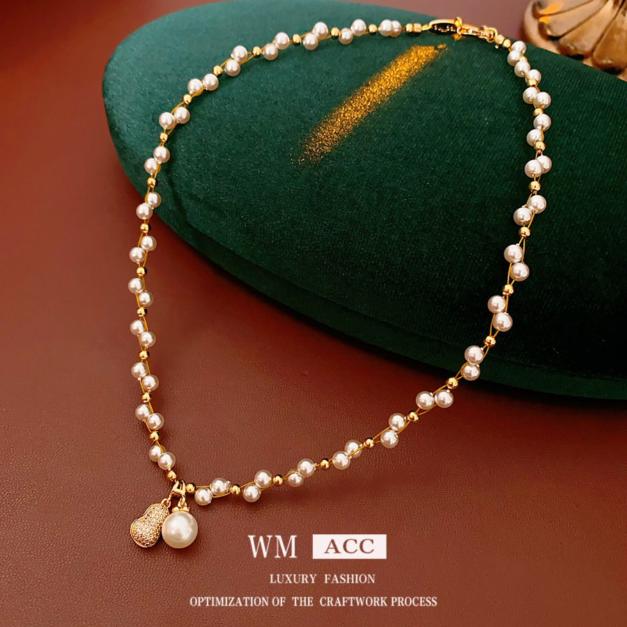 New Chinese-Style Zircon Gourd Pendant Pearl Necklace, Light Luxury Niche Clavicle Chain, Exquisite Versatile Jewelry for Women with a High-End Feel