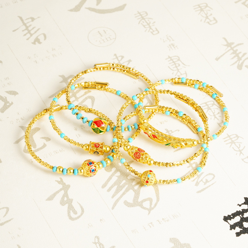 Vietnam Sha Jin Retro Fu Zi Ping An Joy Ruyi brazalete hueco no se desvanecerá joyería de moda nacional al por mayor