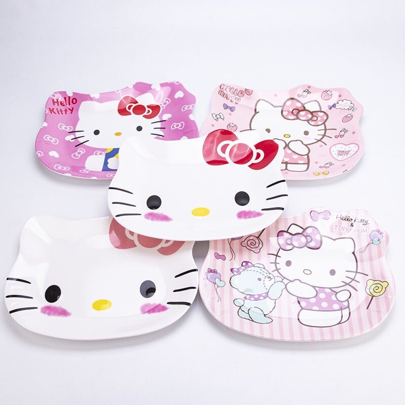 Cute Kitty Plate Water Cup Set Melamine Fruit Plate Spit Bone Plate Cartoon Hello Kitty Creative Plate