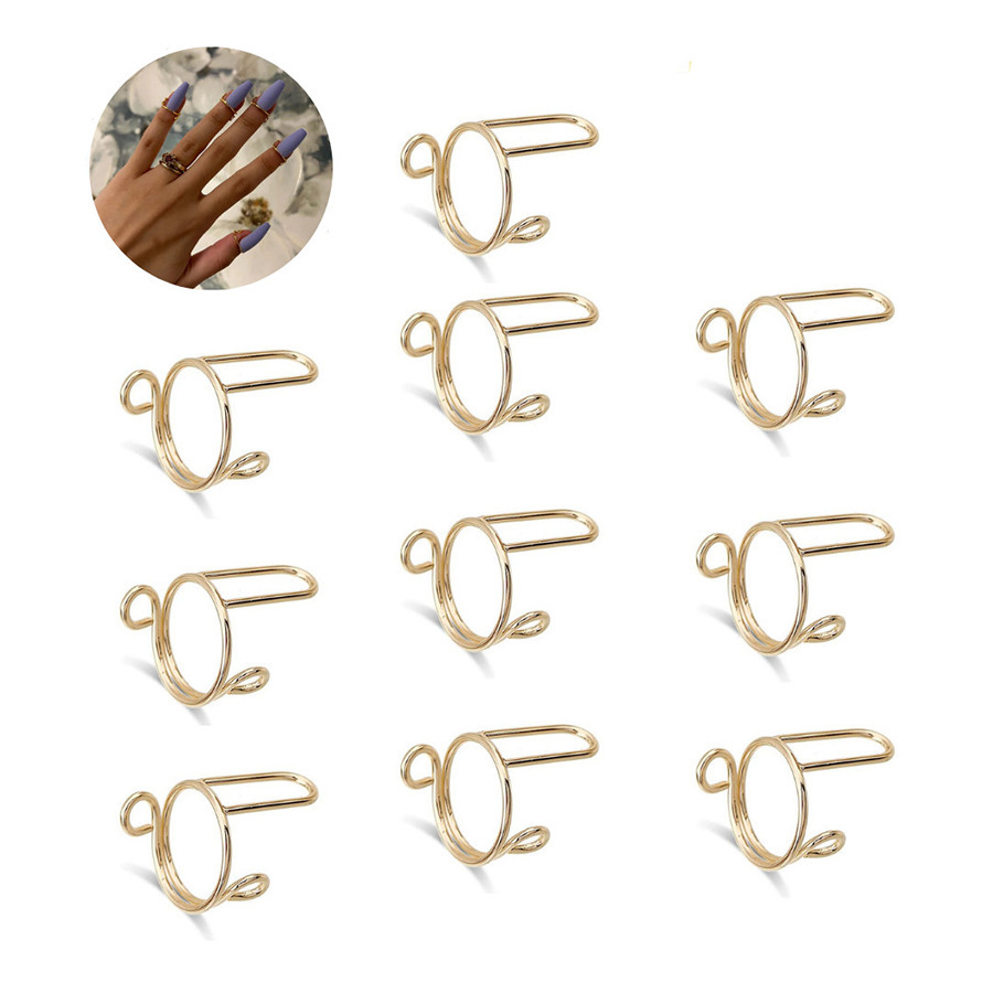10-Piece Set of Wearable Manicure Nails, Essential Removable Nail Rings, Metal Rings, Ins Cross-Border Hot Style