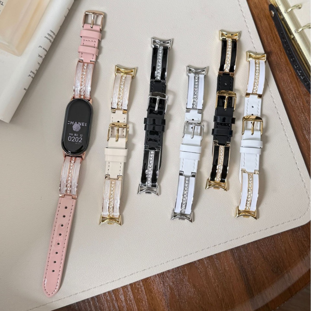 Metal Curved Piece with Epoxy Resin and Leather Strap Suitable for Xiaomi Mi Band 9/8 Generation