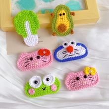 卡通动物手工钩织毛线凯蒂猫BB夹机器猫牛油果发夹儿童碎发夹边夹