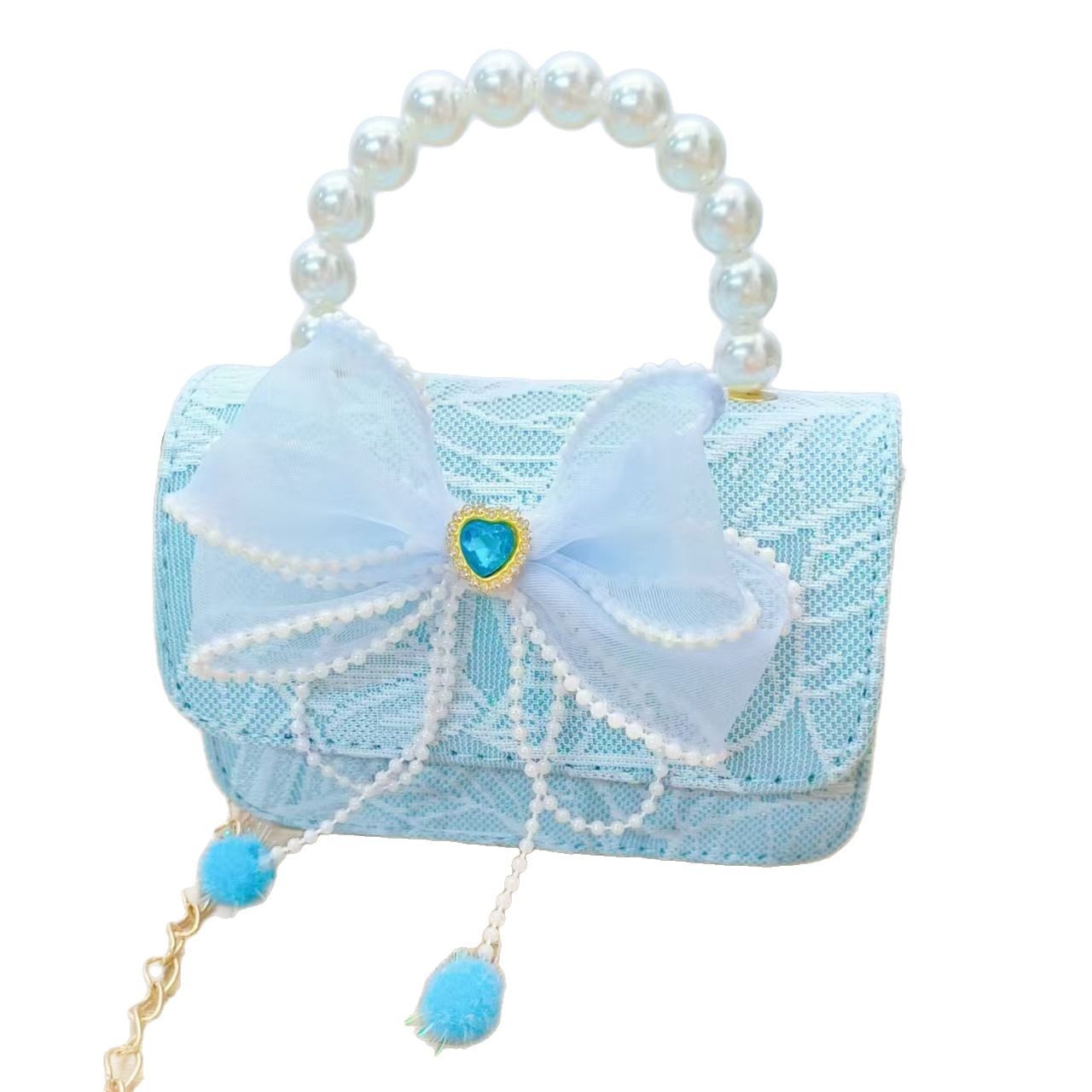 Bolso de princesa con lazo Bolso de perla Bolso de mensajero de cadena Bolso de hombro para niñas Bolso de niño con fragancia pequeña Bolso de accesorios