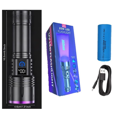 UV fənərlər High Power, 365Nm Ultraviolet Lamp, Special - uv01-digital-display-color-box-type-c-cable-26650-battery