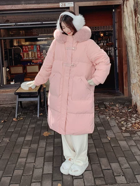 Korean version of the new long winter loose plus size fat sister plus fat increase hooded fox fur collar down jacket 232