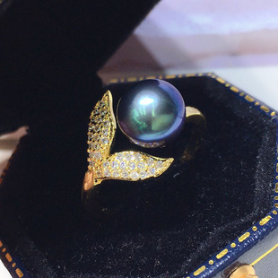Черное модное универсальное кольцо из жемчуга, 8-9мм, золото 750 пробы