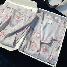 跨境现货春秋季仿真丝冰丝绸睡衣女士长袖长裤开衫家居服两件套装