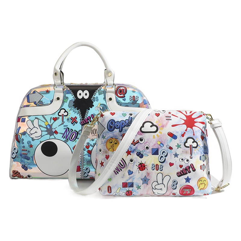 Bolso de almacenamiento de viaje de viaje de dibujos animados de gran capacidad Bolso de madre e hijo Tendencia de personalidad Bolso láser de gelatina de PVC 2393 #