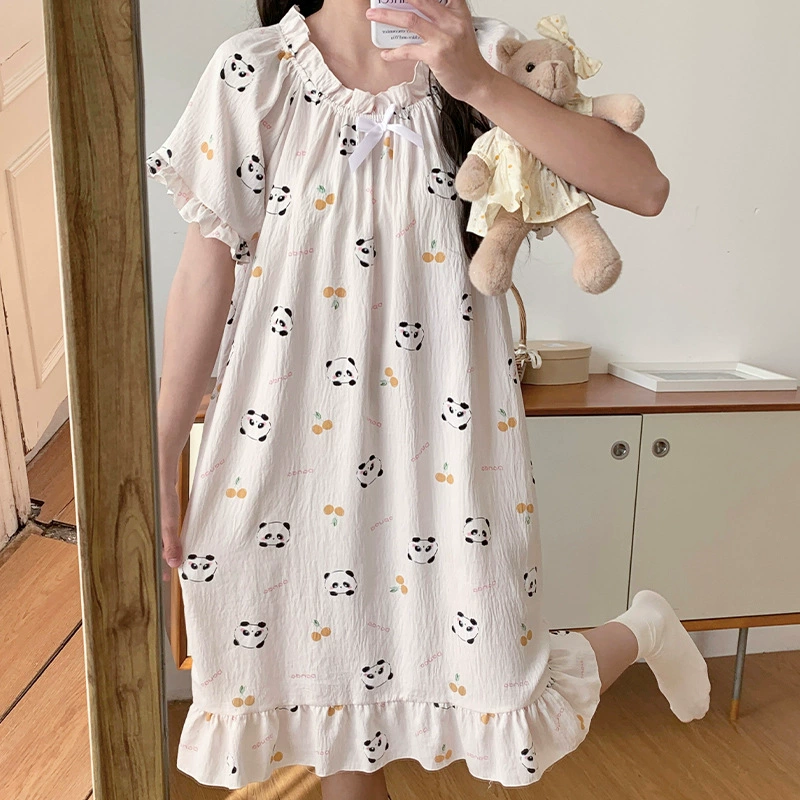 Ночная юбка женская хлопчатобумажная кремовая юбка ветер воротник юбка средняя длинная летняя домашняя ночная юбка женская большая сеть красного ветра можно носить снаружи