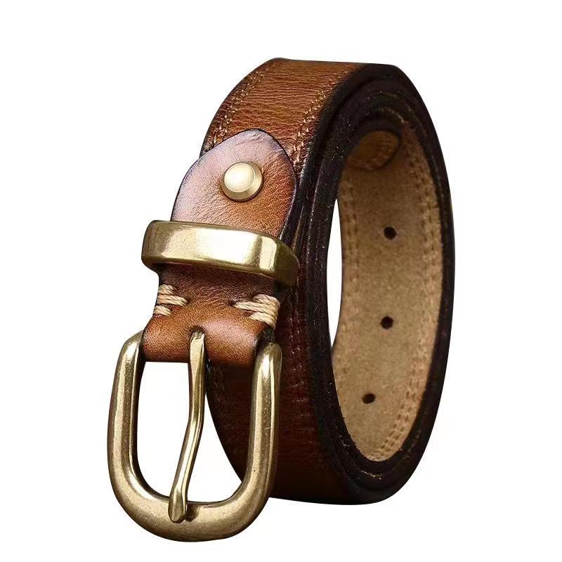 2.8cm Wide Women's Decorative Genuine Leather Belt, Pin Buckle Pure Cowhide Retro Korean Style Fashion Versatile Denim Belt - Thumbnail 5
