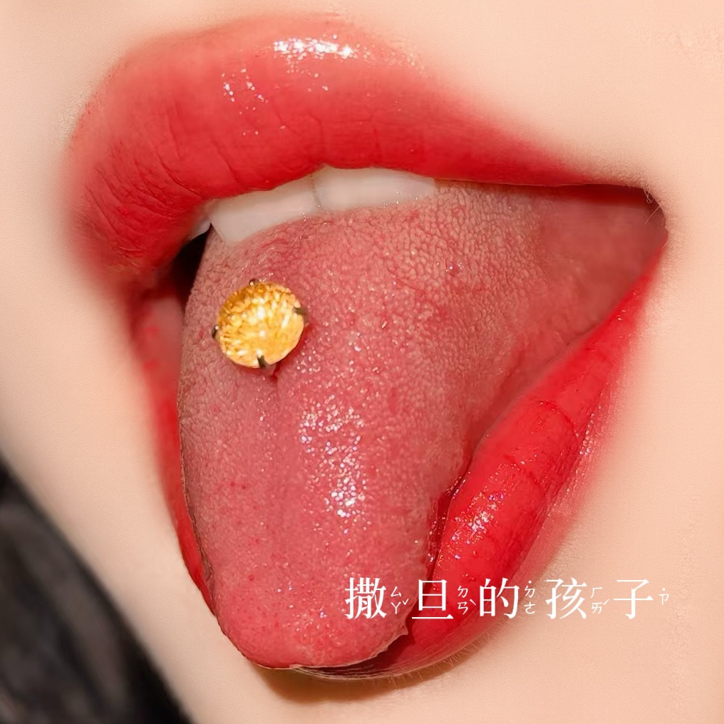 Satan's Child Gilded Half Summer F136 Titanium Alloy Tongue Nail Drink Fireworks Cut Flash Tongue Nail Tongue Ring detail image 11