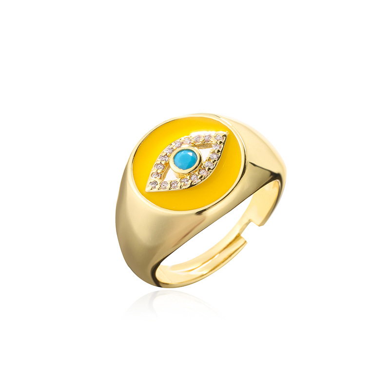 Aogu Cross-border Supply European And American Fashion New Copper Plating 18k Gold Dripping Zircon Devil's Eye Open Ring display picture 8