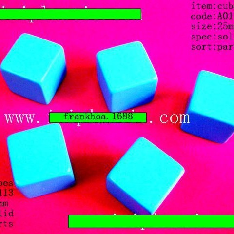 玩具厂家供应25mm塑料平面无点蓝色方角骰子25光板白板可印刷图案