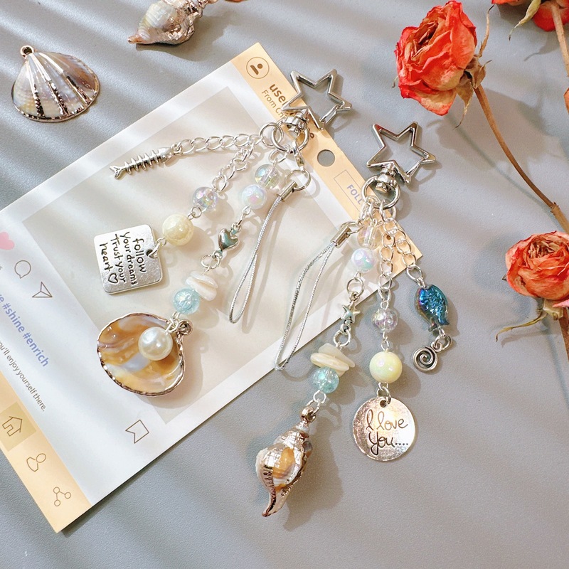 Cross-Border Exclusive High-End Gold-Edged Silk Thread Shell Conch Pearl Pendant Mobile Phone Chain Backpack Pendant