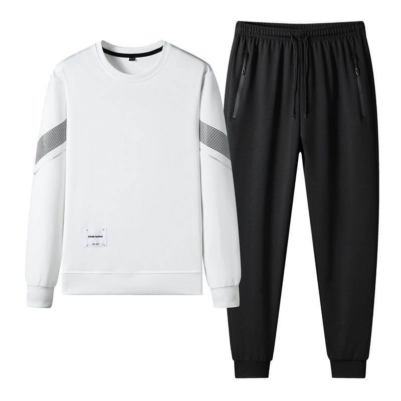 Primavera y otoño nuevo hombre juego de ocio deportivo de cuello redondo, camiseta de manga larga, pantalones largos de cuello redondo de dos piezas, estudiantes adolescentes