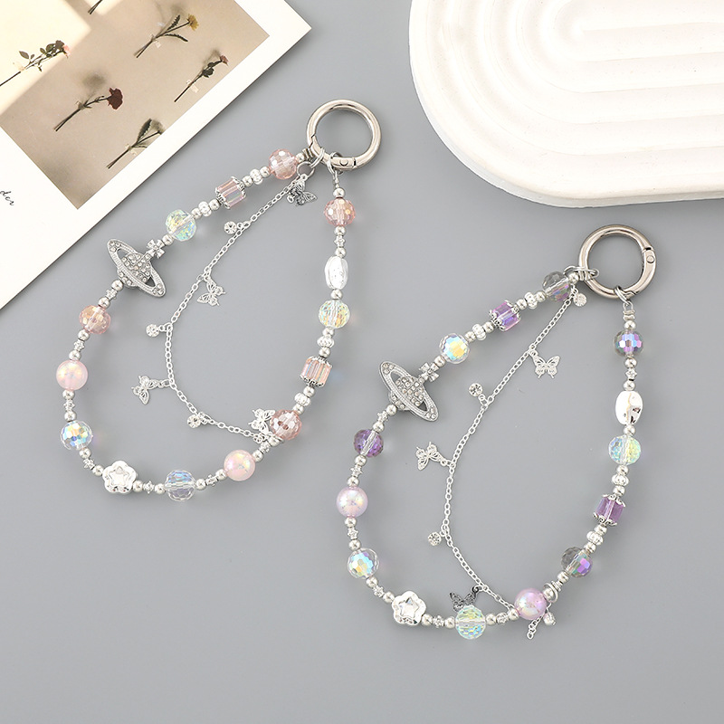 Creative New Pearl Crystal Beaded Mobile Phone Pendant Fashionable All-match Bag Hanging Accessories Accessories Female Keychain Pendant
