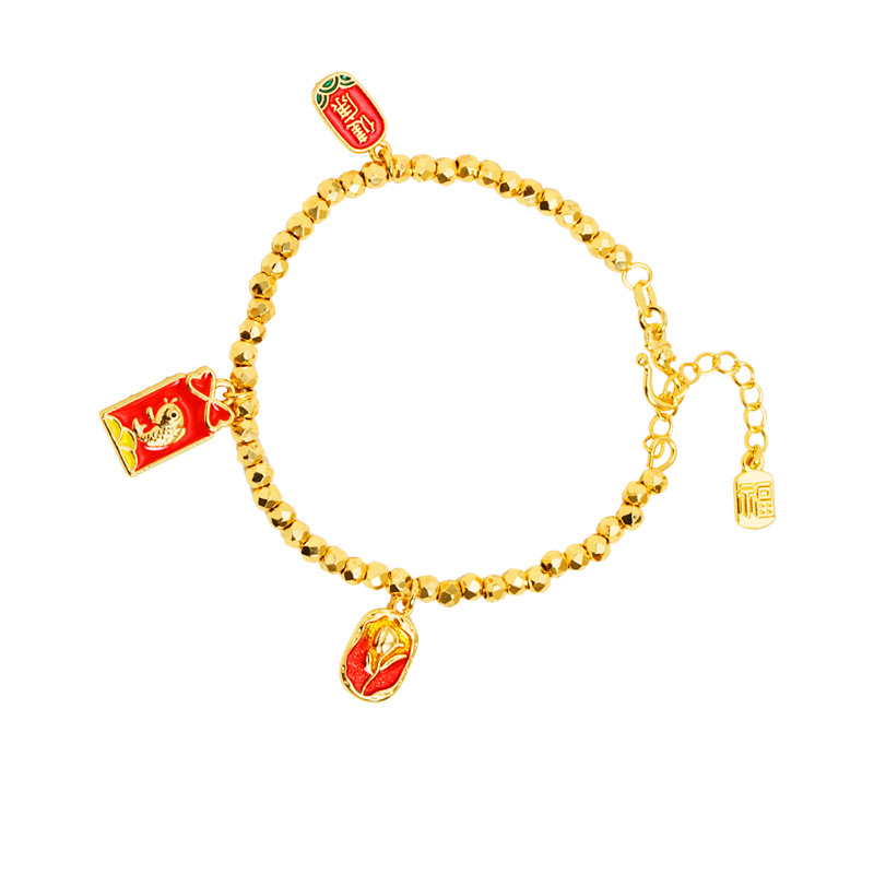 Nuevos productos de pulsera de oro de Gufa Sha estilo palacio esmalte goteo de aceite de marca Fu pulsera de diseño de moda nacional no se desvanecerá joyas