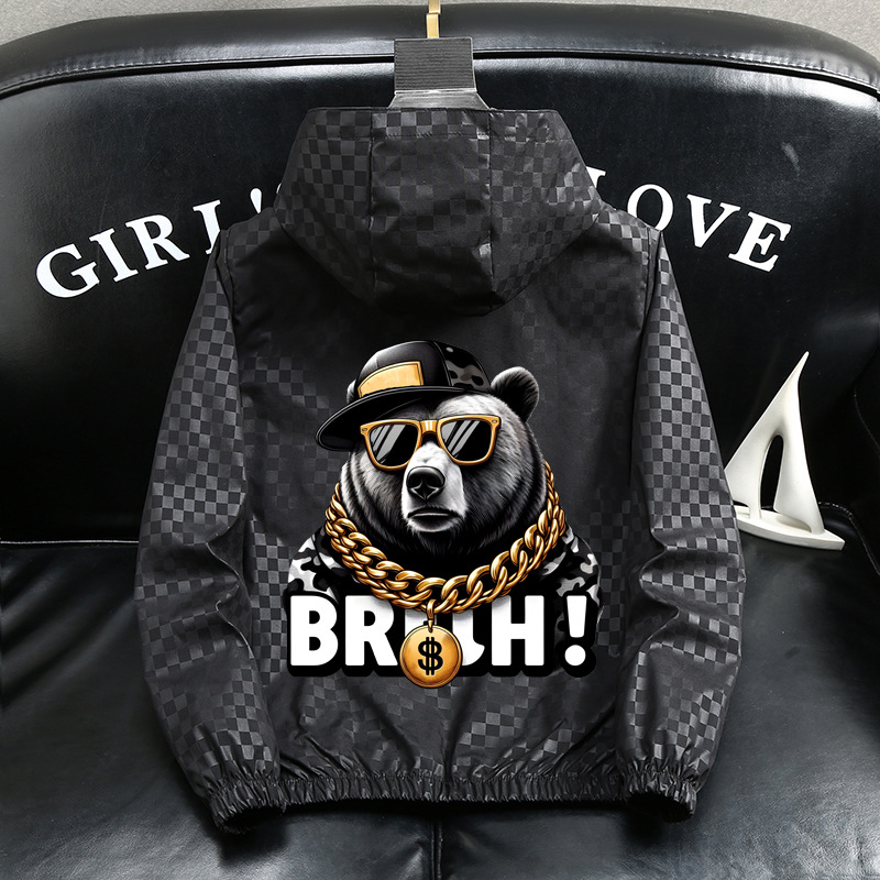 Veste à capuche décontractée pour homme, grande taille, coupe ample, luxueuse, noire et grise, en polyester, tendance printemps._voghion.com