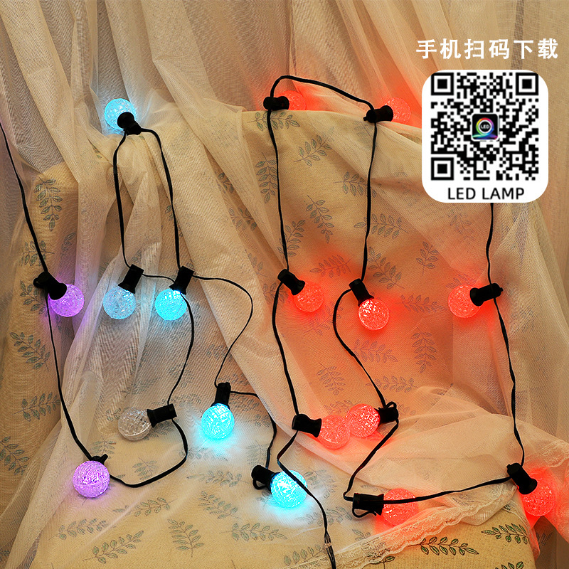 Nuevas luces LED de cadena con Bluetooth, luces de camping con forma de bola de piña de colores, luces decorativas para vacaciones con luces de colores, luces navideñas de cadena