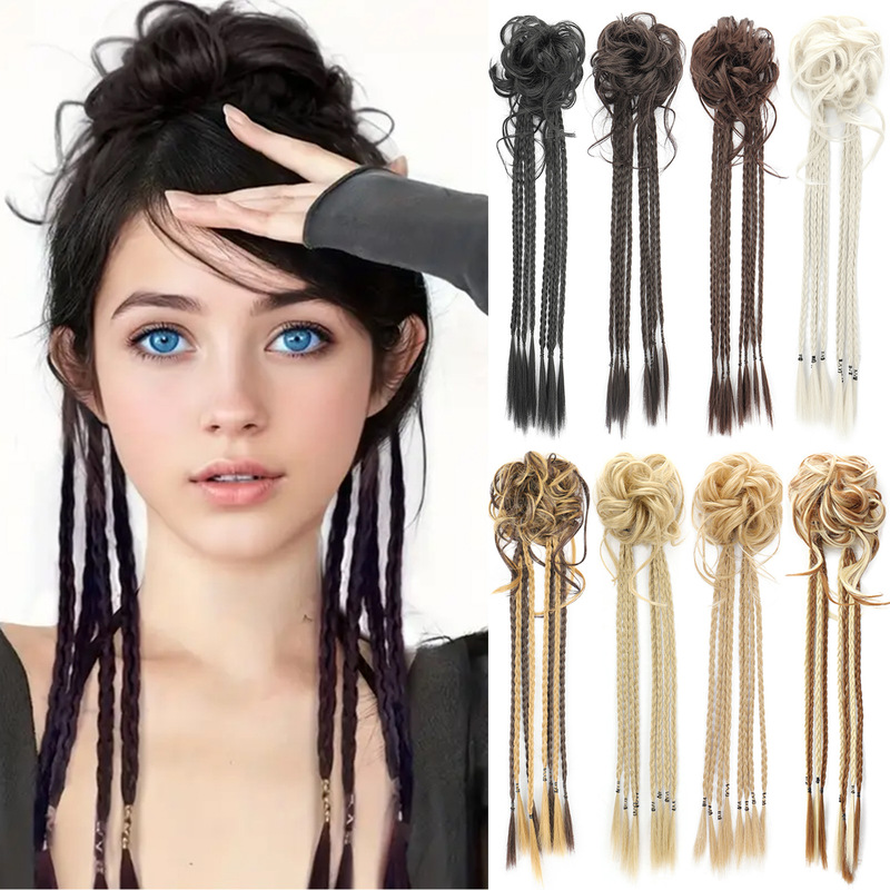 24inch Fluffy Messy Scrunchie Ponytail Chemical Fiber Wig Black Blonde Ponytail Extension Hair