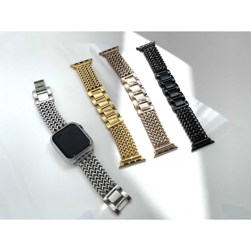 Adecuado para Apple Watch iwatch 1-7 generación nueva cadena de cuatro filas tejida en forma de corazón correa de metal de acero inoxidable